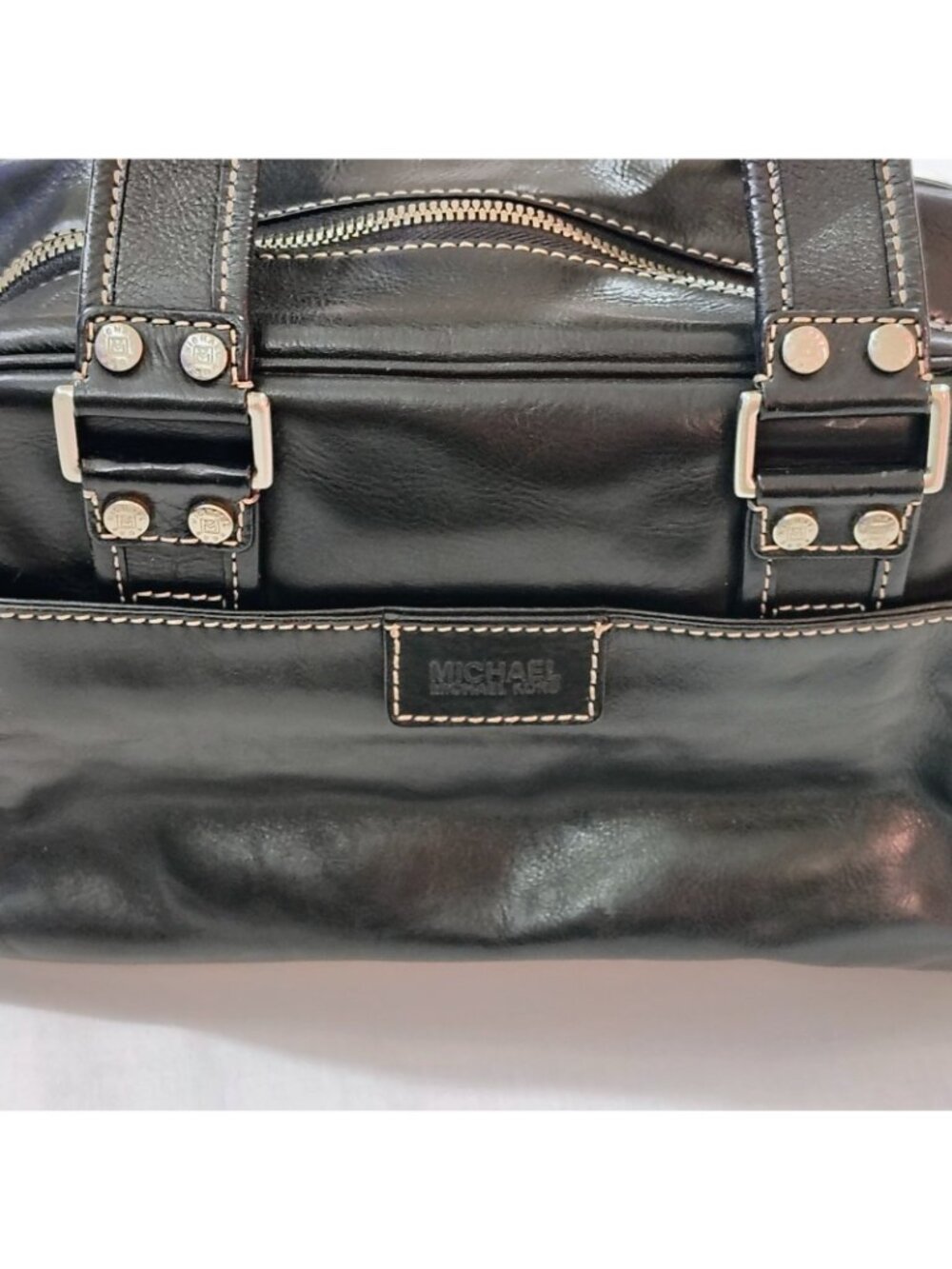 Michael Michael Kors Black Leather Satchel Shoulder Bag – Y2K Multi-Pocket Purse - Picture 6 of 16